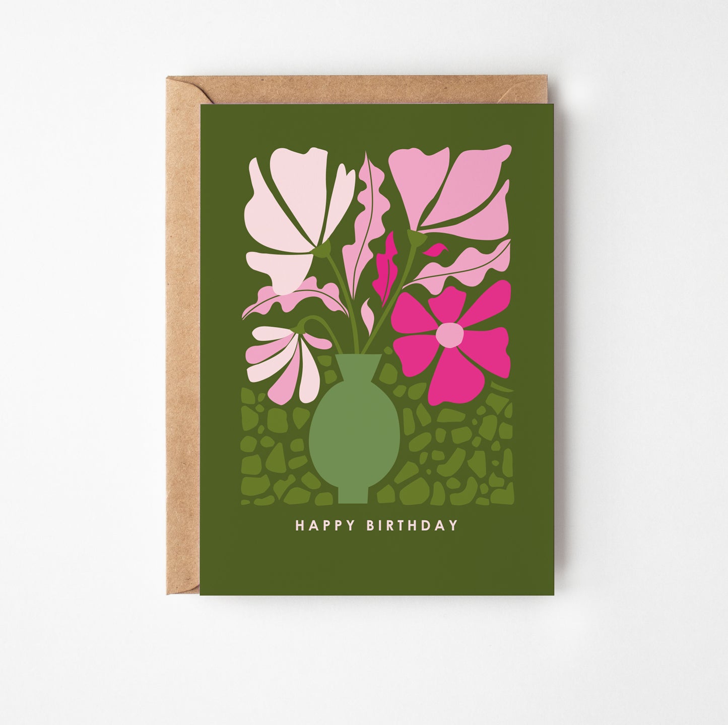 Vase of Pink Flowers Birthday Card