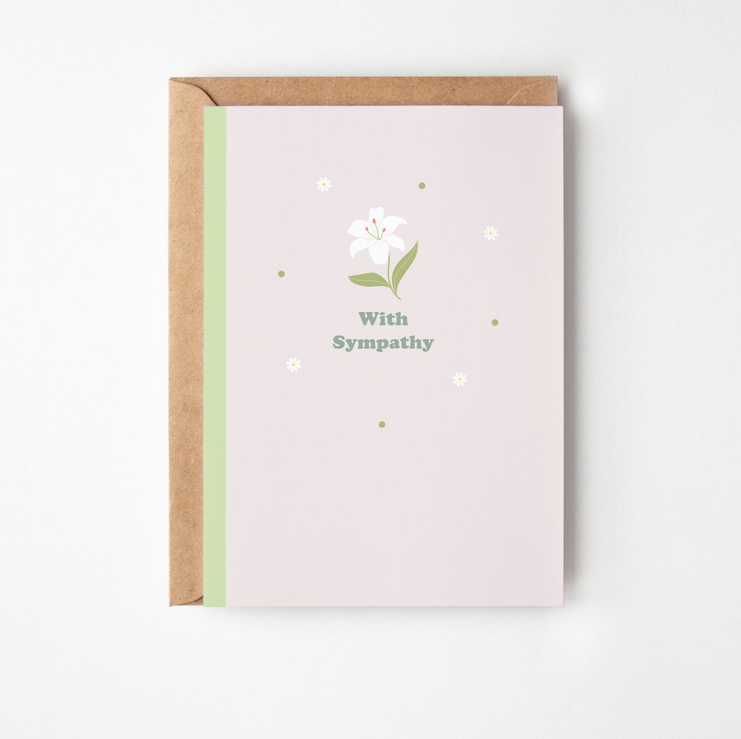 Sympathy card with floral design and 'With Sympathy' text on a white background
