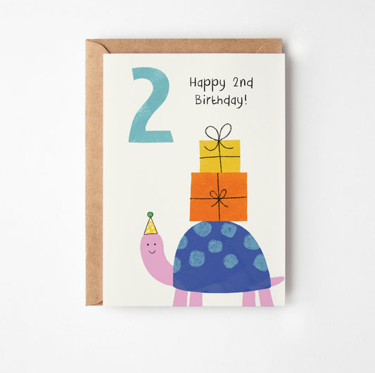 2bd Birthday card with turtle and presents 