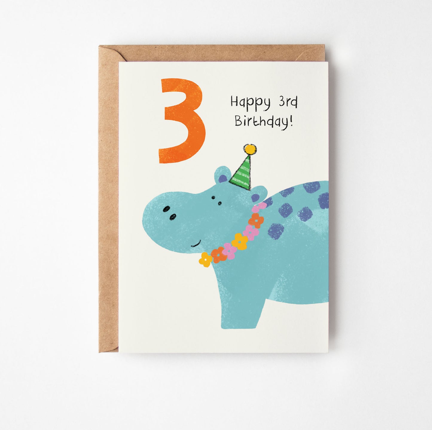 3rd birthday card with a dinosaur illustration and 'Happy 3rd Birthday!' text on a white background.