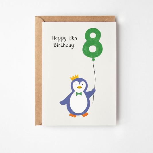 Penguin 8th Birthday Card