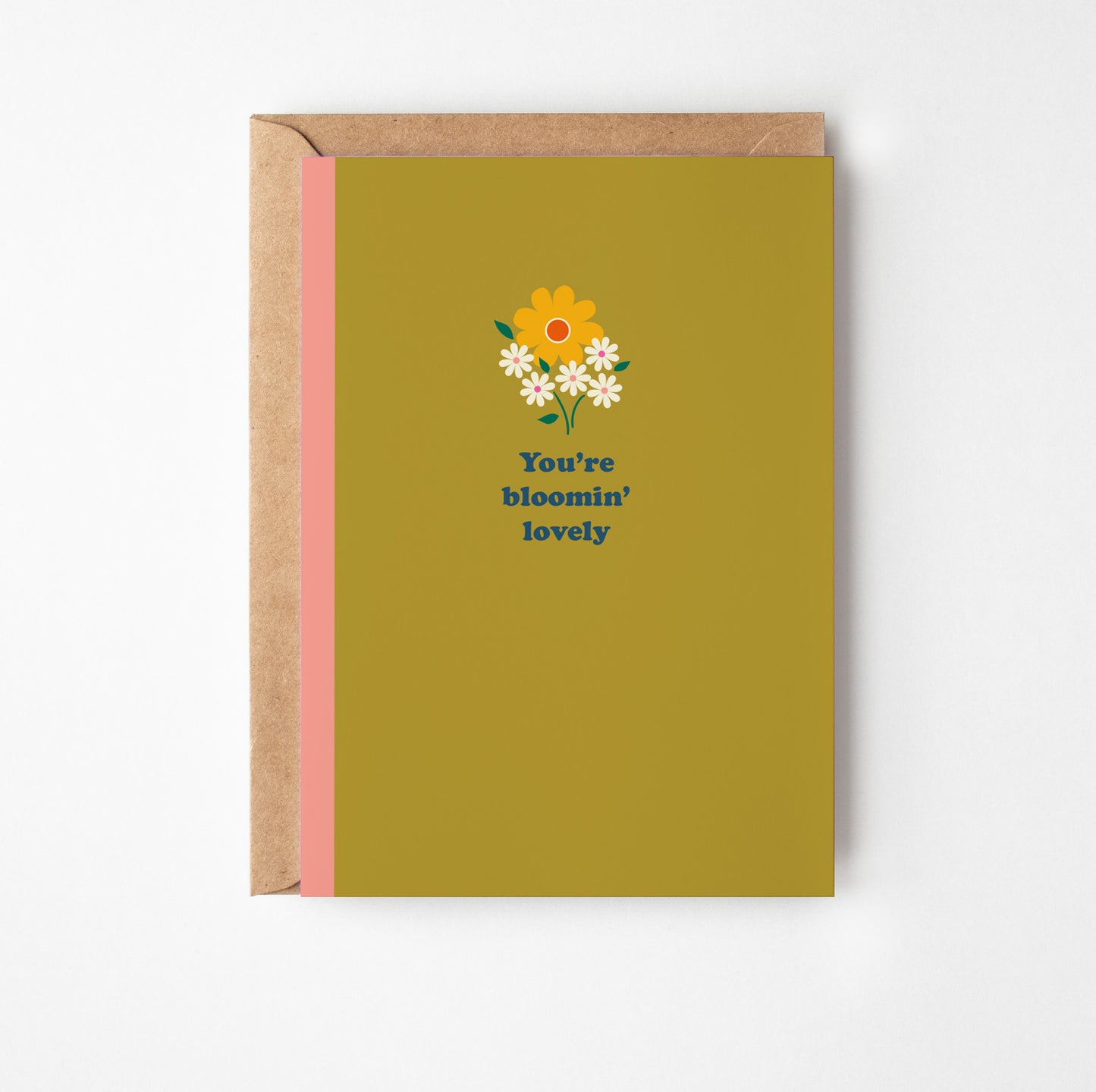 Greeting card with flower bouquet on green background
