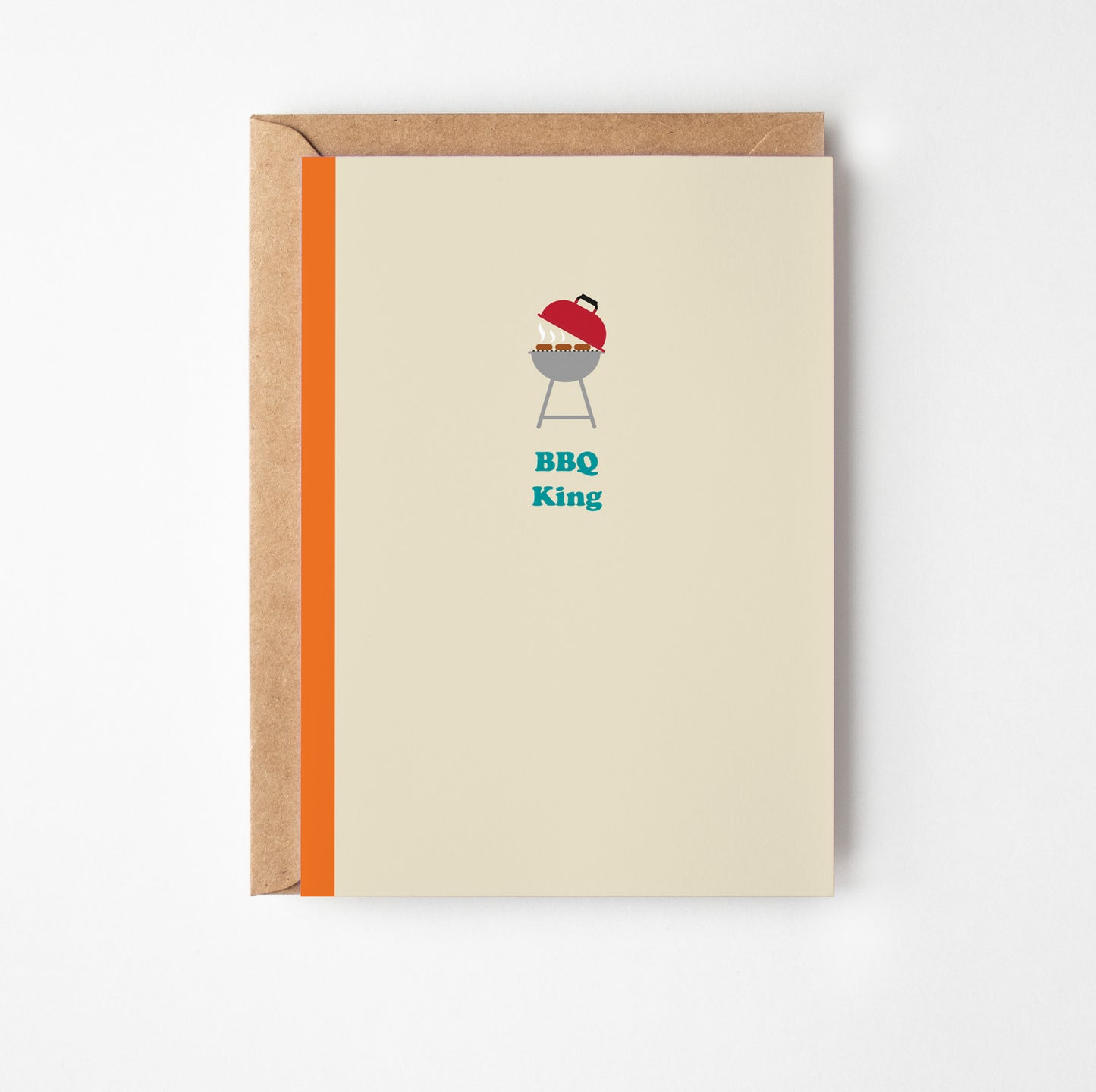 Greeting card with a BBQ illustration and 'BBQ King' text on a cream background