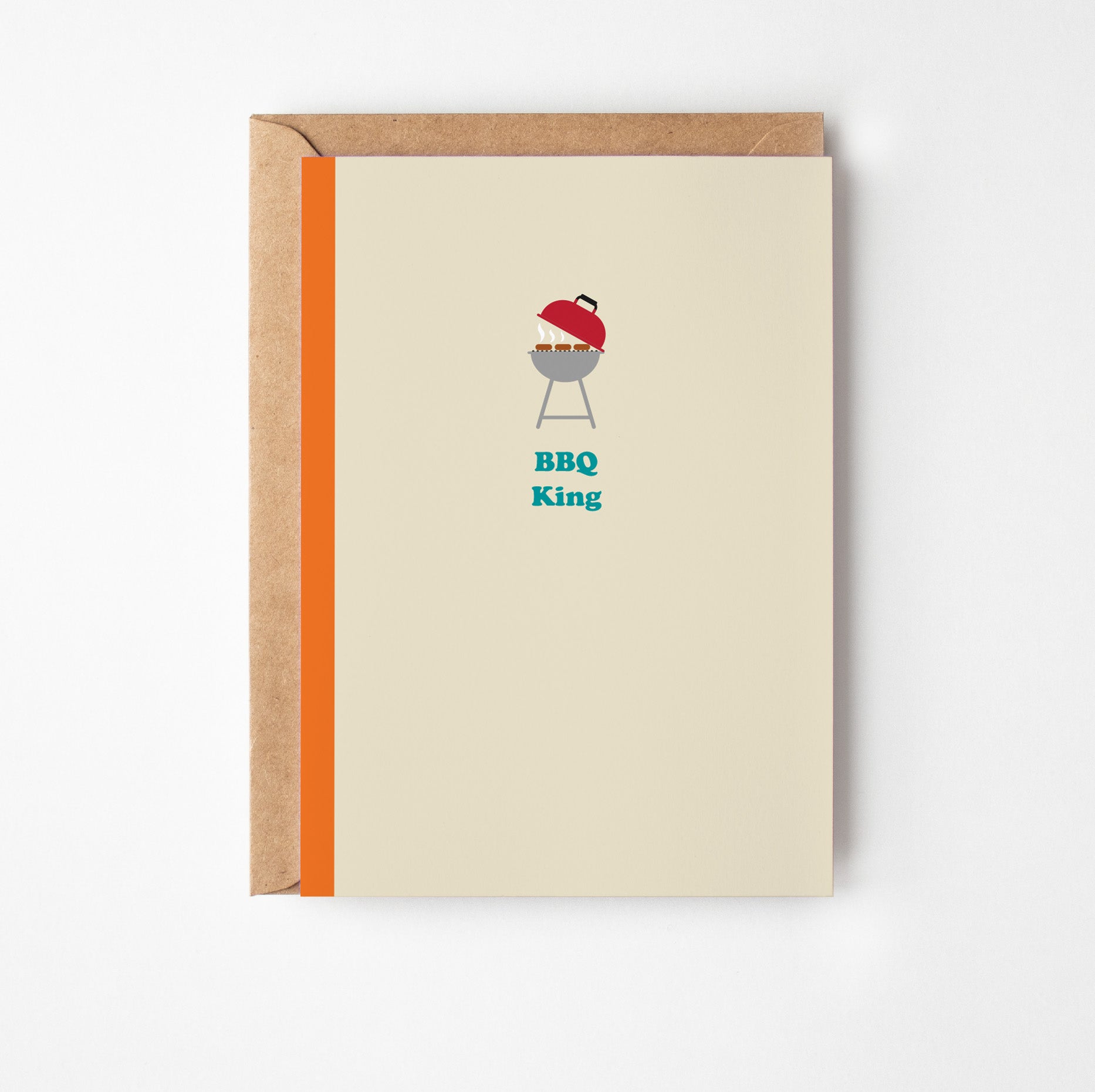 Greeting card with a BBQ illustration and 'BBQ King' text on a cream background