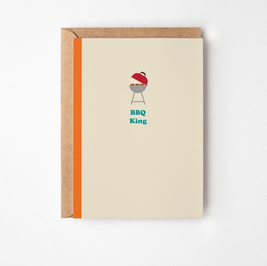 Greeting card with a BBQ illustration and 'BBQ King' text on a cream background