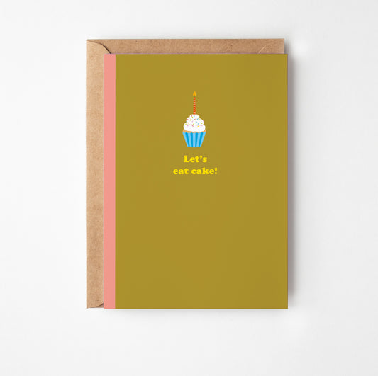 Greeting card with a cupcake illustration and text on a green background
