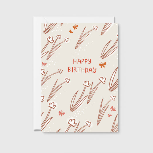 Flowers with Butterflies Birthday Card