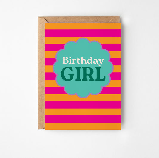 Birthday Girl Stripes Greetings Card