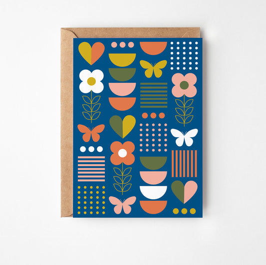 Butterfly & Flowers Greetings Card
