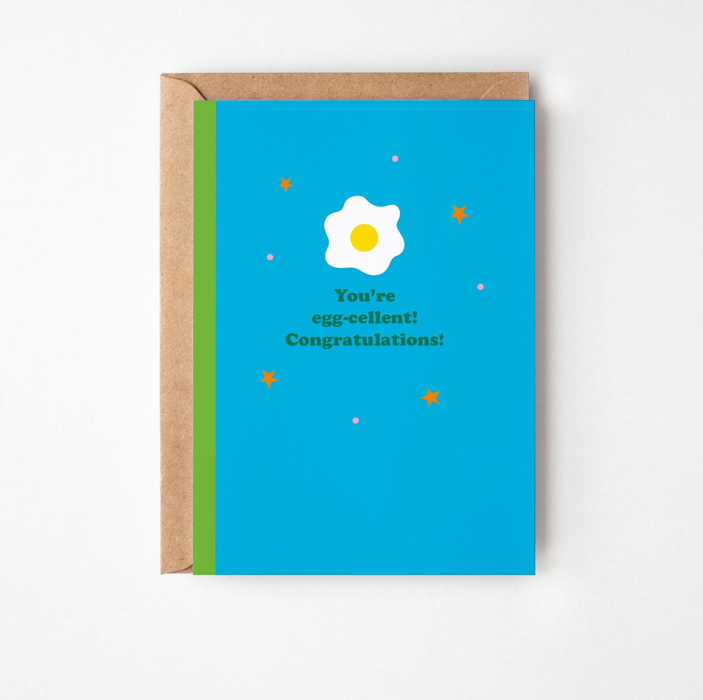 Greeting card with an egg illustration and text on a blue background