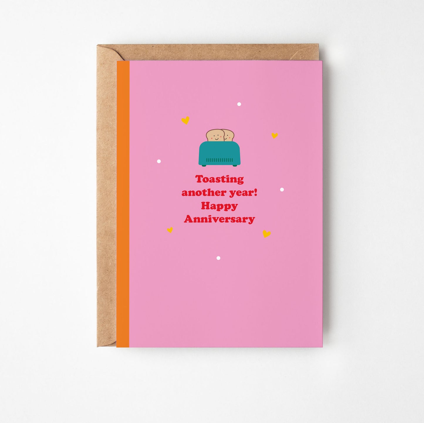 Greeting card with toast illustration and text on pink background