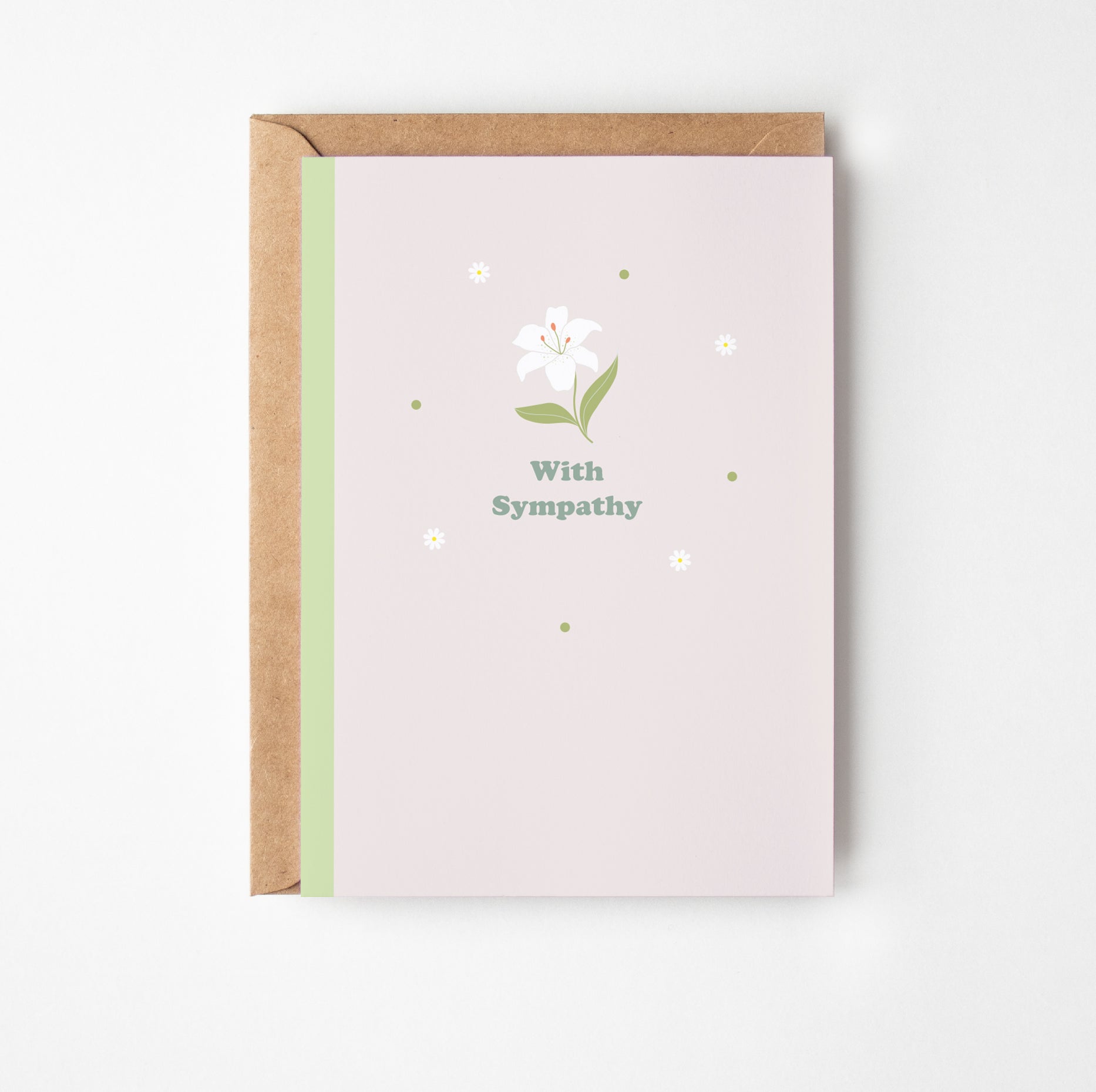 Sympathy card with floral design and 'With Sympathy' text on a white background